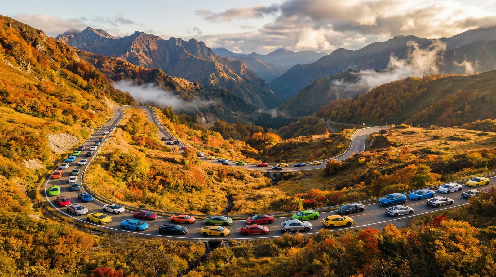 91跑车视频-超跑车队山路巡游